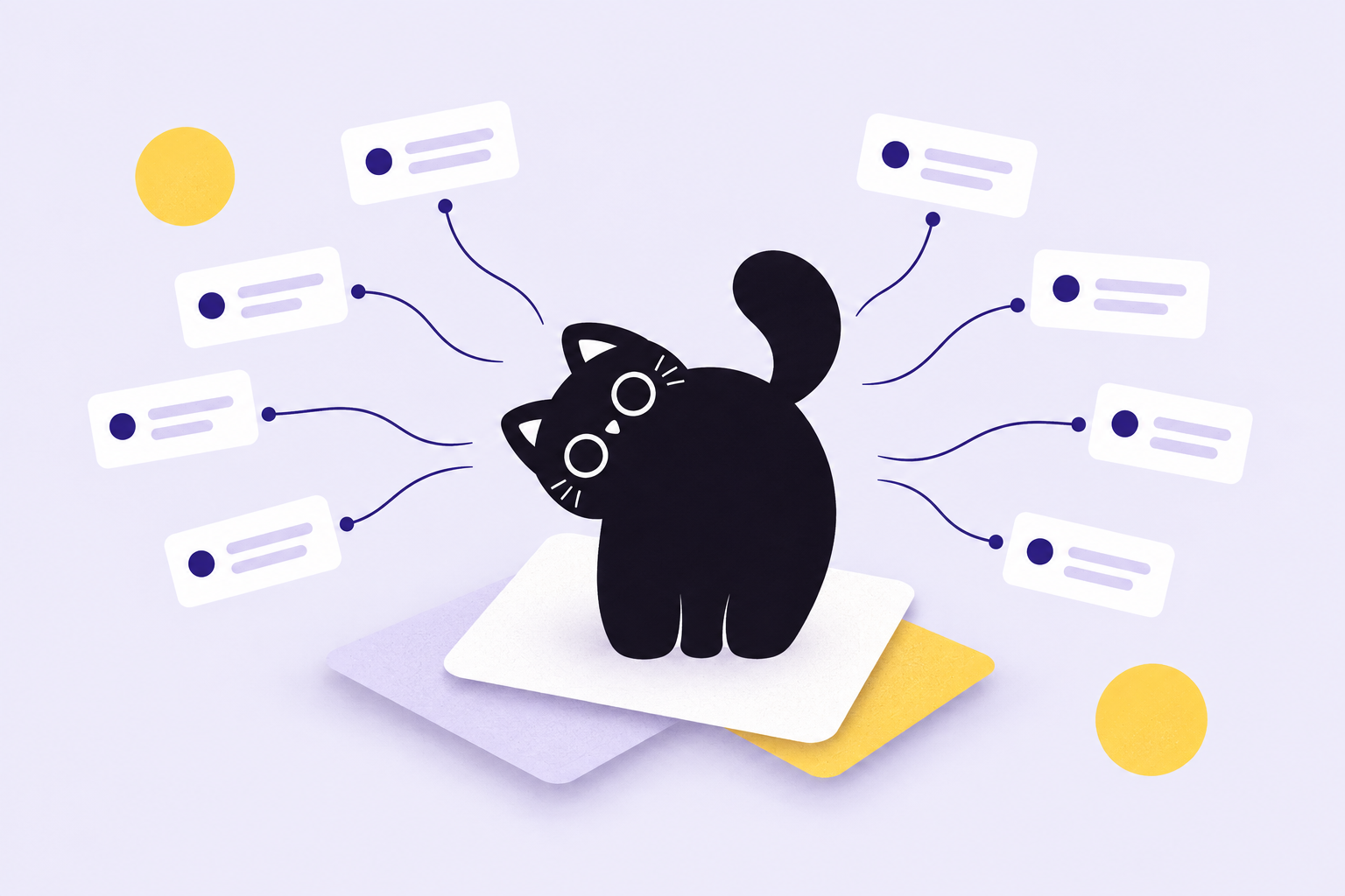 Rubii’s curious black cat among creator-post illustrations